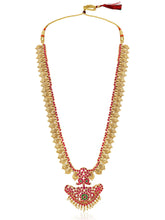 Gold - Rani Pink Green necklace earrings set crafted from brass, adorned with faux kundan & beads for an elegant, timeless look | Peora
