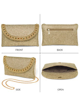 Brown clutch bag named Beaded Envelope Style Evening Clutch, featuring artificial beads detailing and soft fabric texture | Peora
