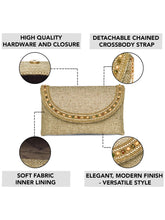 Brown clutch bag named Beaded Envelope Style Evening Clutch, featuring artificial beads detailing and soft fabric texture | Peora
