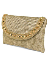 Brown clutch bag named Beaded Envelope Style Evening Clutch, featuring artificial beads detailing and soft fabric texture | Peora
