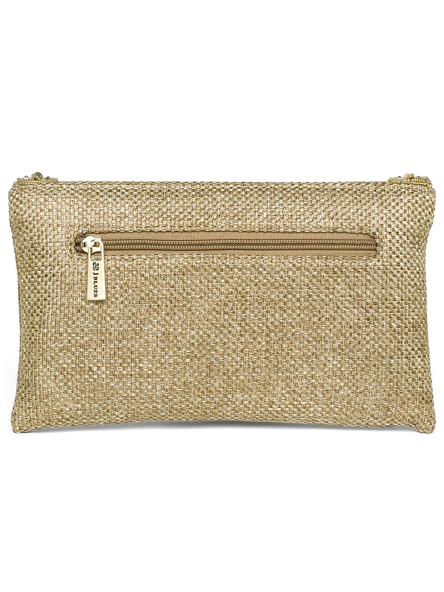Brown clutch bag named Beaded Envelope Style Evening Clutch, featuring artificial beads detailing and soft fabric texture | Peora
