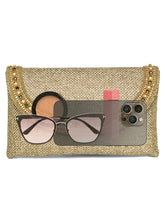 Brown clutch bag named Beaded Envelope Style Evening Clutch, featuring artificial beads detailing and soft fabric texture | Peora