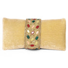 Brown clutch bag named Stylish Classic Envelope Clutch, featuring faux emerald detailing and soft fabric texture | Peora
