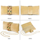 Brown clutch bag named Stylish Classic Envelope Clutch, featuring faux emerald detailing and soft fabric texture | Peora
