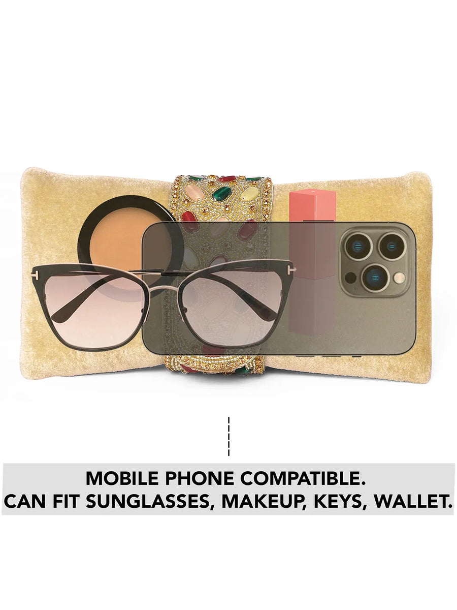 Brown clutch bag named Stylish Classic Envelope Clutch, featuring faux emerald detailing and soft fabric texture | Peora
