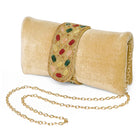 Brown clutch bag named Stylish Classic Envelope Clutch, featuring faux emerald detailing and soft fabric texture | Peora
