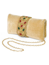 Brown clutch bag named Stylish Classic Envelope Clutch, featuring faux emerald detailing and soft fabric texture | Peora
