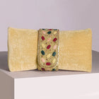 Brown clutch bag named Stylish Classic Envelope Clutch, featuring faux emerald detailing and soft fabric texture | Peora
