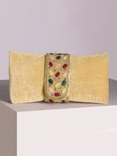 Brown clutch bag named Stylish Classic Envelope Clutch, featuring faux emerald detailing and soft fabric texture | Peora
