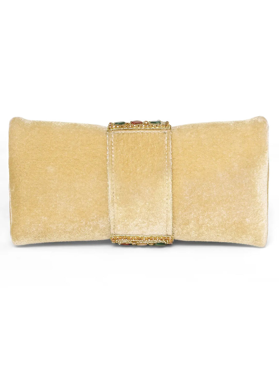 Brown clutch bag named Stylish Classic Envelope Clutch, featuring faux emerald detailing and soft fabric texture | Peora
