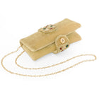 Brown clutch bag named Stylish Classic Envelope Clutch, featuring faux emerald detailing and soft fabric texture | Peora
