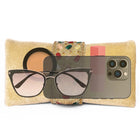 Brown clutch bag named Stylish Classic Envelope Clutch, featuring faux emerald detailing and soft fabric texture | Peora
