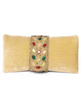Brown clutch bag named Stylish Classic Envelope Clutch, featuring faux emerald detailing and soft fabric texture | Peora

