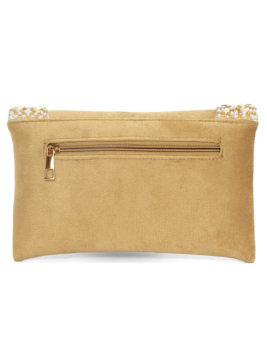 Gilded Glamour Evening Hand Clutch - Light Brown