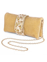 Brown clutch bag named Clutch Bags Crafted for Elegance, featuring pearl detailing and soft fabric texture | Peora
