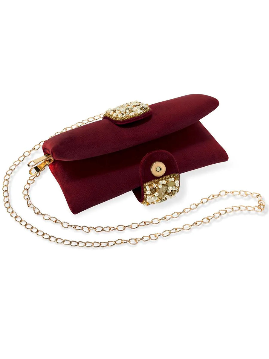 Fashionable Clutch Couture Purse - Maroon