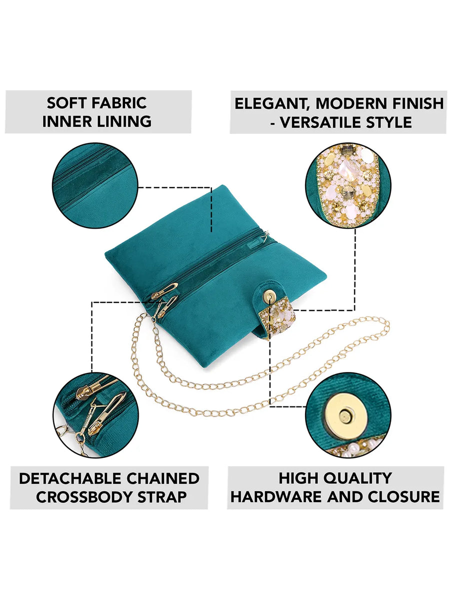 Fashionable Clutch Couture Purse - Teal Green