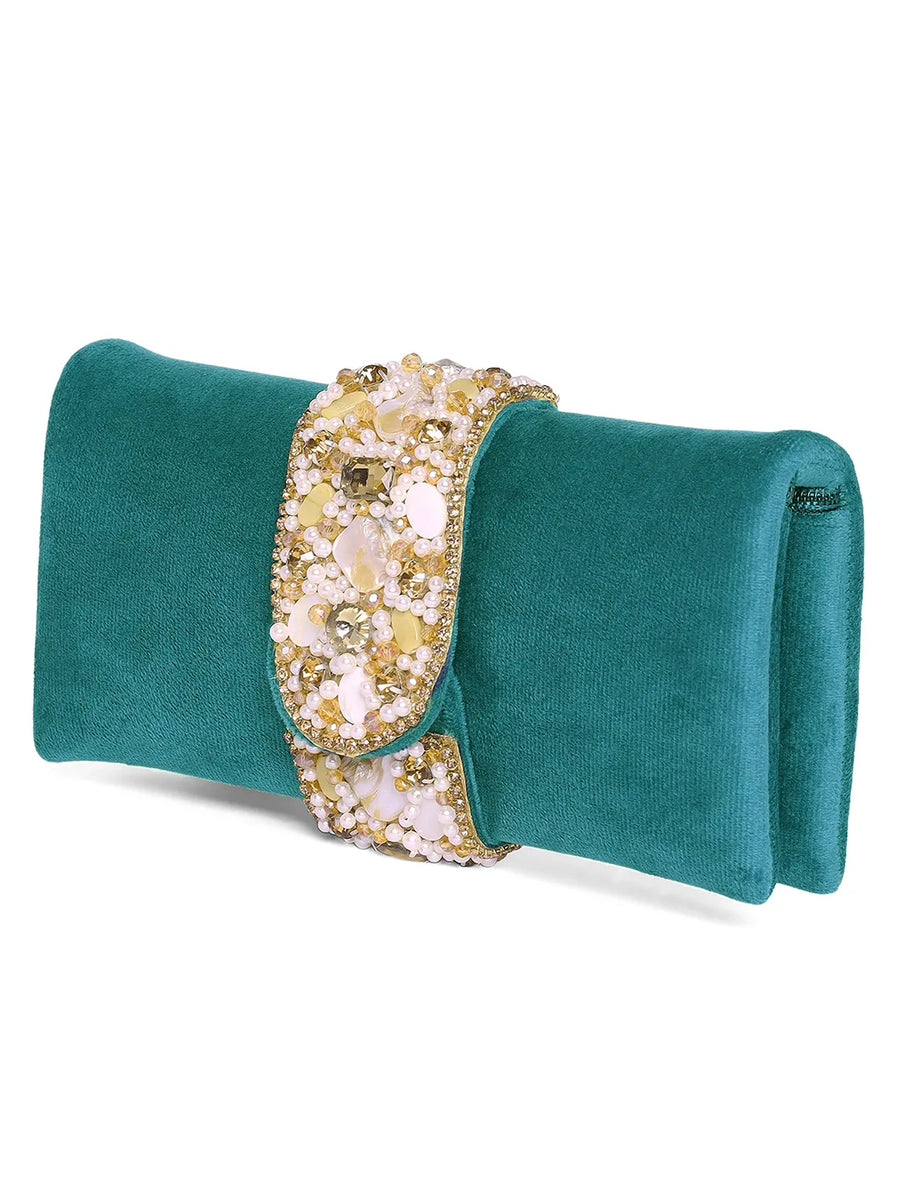 Fashionable Clutch Couture Purse - Teal Green