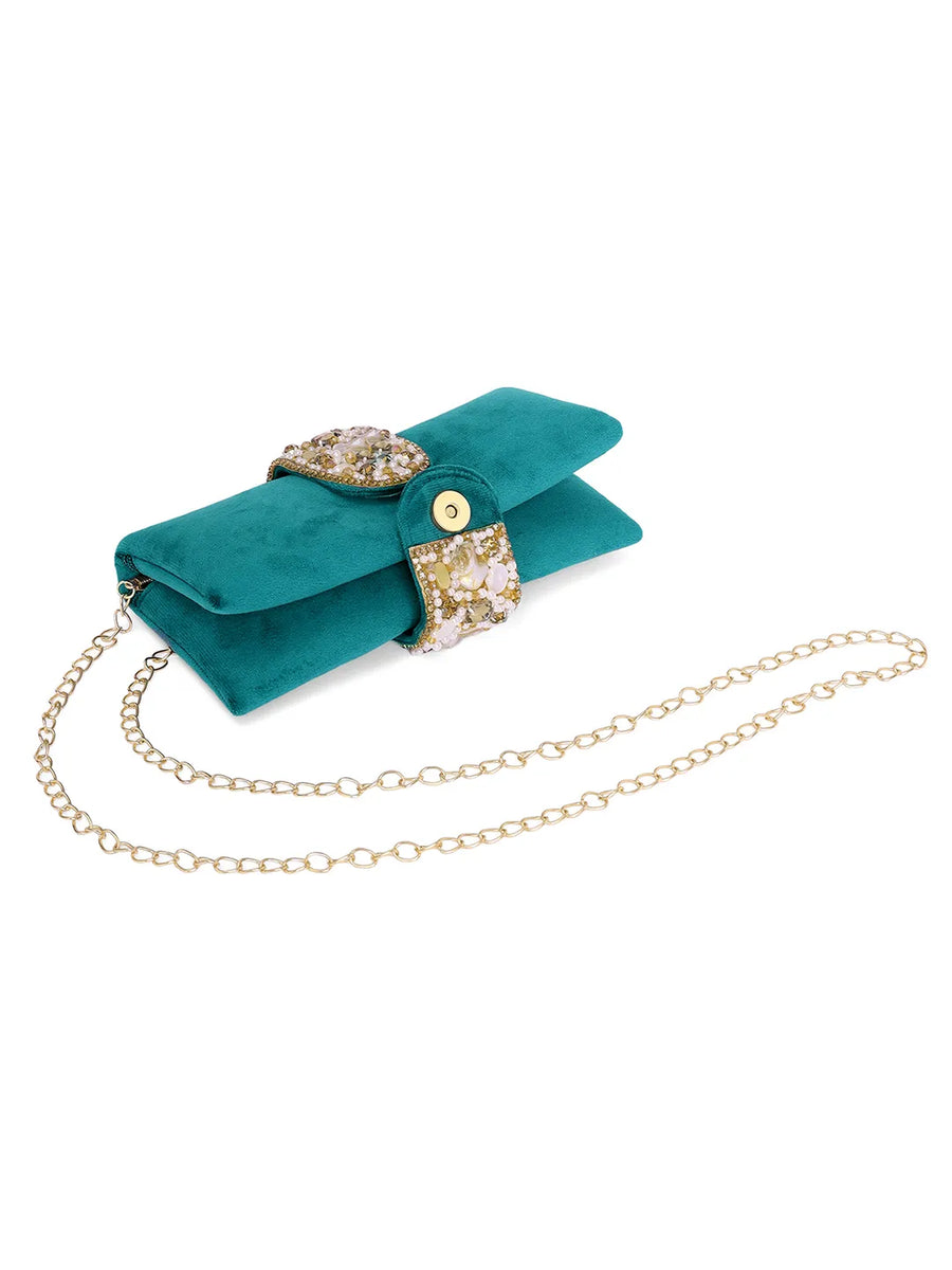 Fashionable Clutch Couture Purse - Teal Green