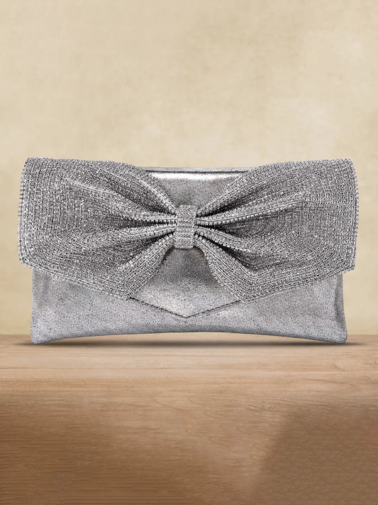 Eternal Glam Bead Bow Statement Purse - Grey
