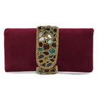 Luxe Mosaic Beaded Statement Box Clutch - Maroon