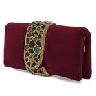 Luxe Mosaic Beaded Statement Box Clutch - Maroon