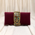 Luxe Mosaic Beaded Statement Box Clutch - Maroon