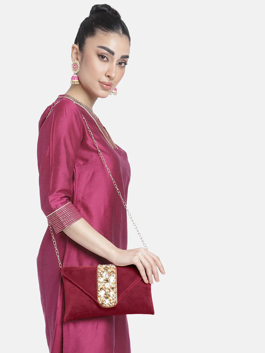 Glamorous Glow Elegant Handbag Clutch - Maroon