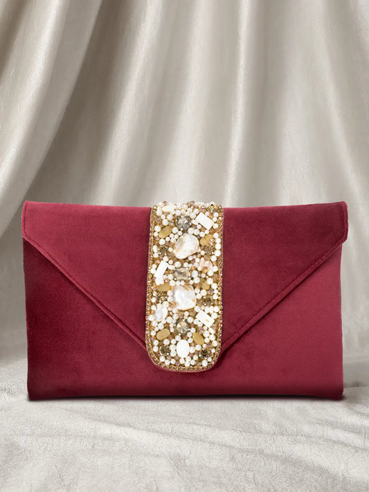 Glamorous Glow Elegant Handbag Clutch - Maroon