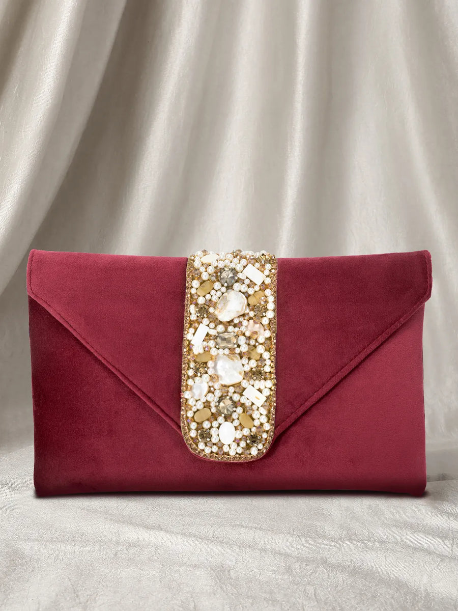 Glamorous Glow Elegant Handbag Clutch - Maroon