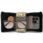 Black clutch bag named Clutch Bags Crafted for Elegance, featuring pearl detailing and soft fabric texture | Peora
