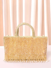 Fringed Crystal Beaded Hand Purse - Cream