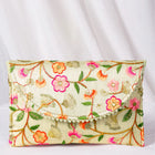 Floral Embroidery & Pearl Trim Clutch
