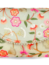 Floral Embroidery & Pearl Trim Clutch