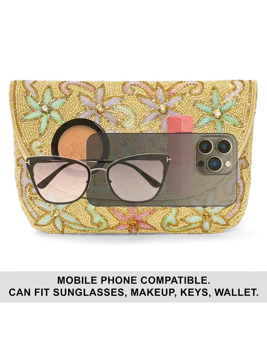 Elegant Floral Embroidery Party Clutch - Cream