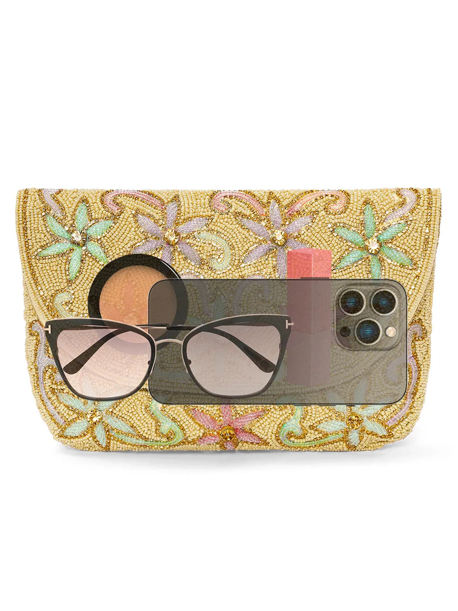 Elegant Floral Embroidery Party Clutch - Cream