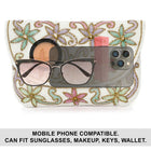 Elegant  Floral Embroidery Party Clutch - White
