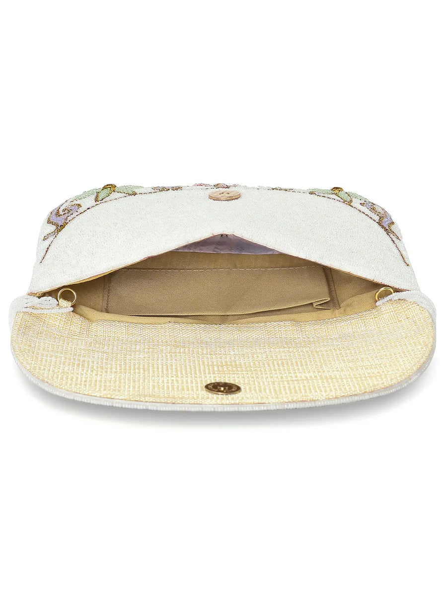 Elegant  Floral Embroidery Party Clutch - White
