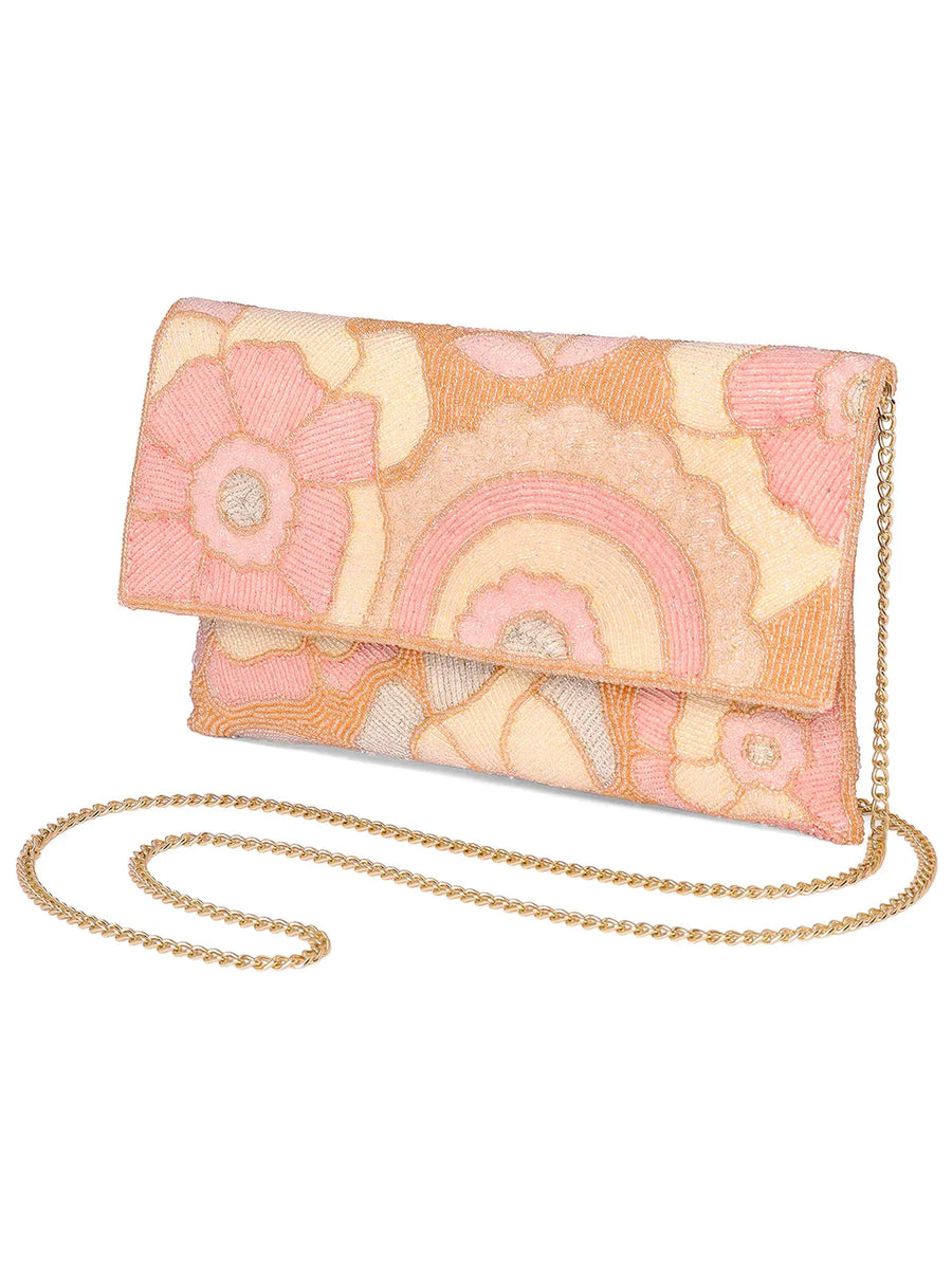 Pastel  Floral Hand Embroidered Clutch - Pink
