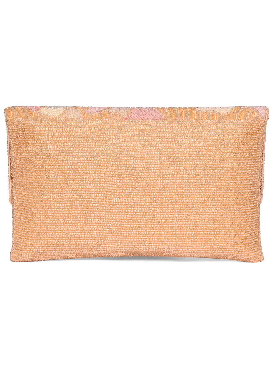 Pastel  Floral Hand Embroidered Clutch - Pink