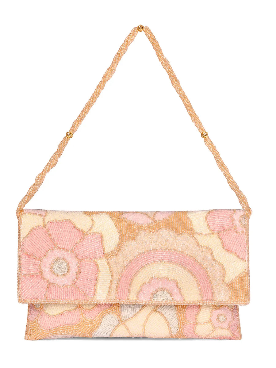 Pastel  Floral Hand Embroidered Clutch - Pink