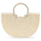 Peora Luxe Pearl Beaded Crescent Handbag - White