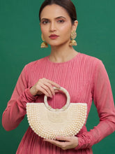 Peora Luxe Pearl Beaded Crescent Handbag - White