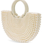 Peora Luxe Pearl Beaded Crescent Handbag - White