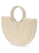 Peora Luxe Pearl Beaded Crescent Handbag - White