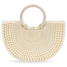 Peora Luxe Pearl Beaded Crescent Handbag - White