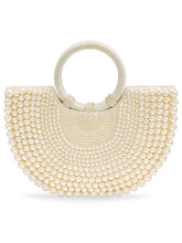 Peora Luxe Pearl Beaded Crescent Handbag - White