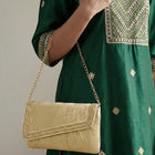 Peora Textured Envelope Party Wear Clutch - Gold
