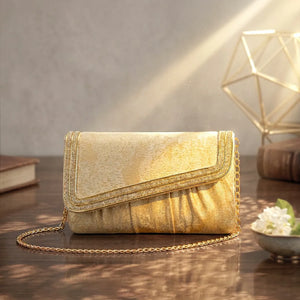 Peora Textured Envelope Party Wear Clutch - Gold
