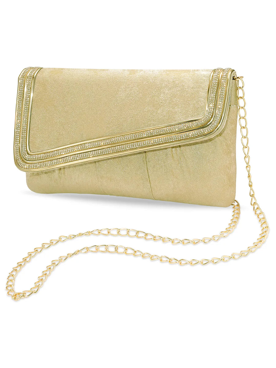 Peora Textured Envelope Party Wear Clutch - Gold